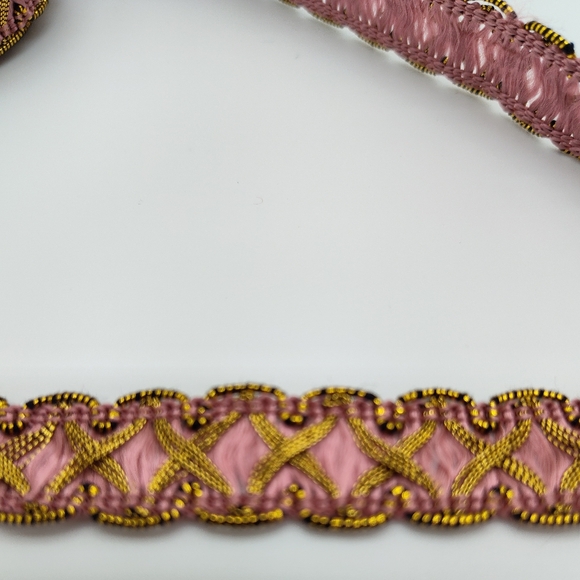 Vintage 1940s French Pink Gold Metallic Silk Jacquard Ribbon Couture TWO YARDS - Picture 5 of 6